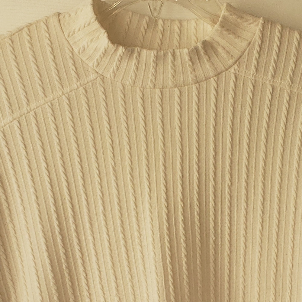 Cream Ribbed 3/4 Sleeve Mandarin Collar Sweatshirt